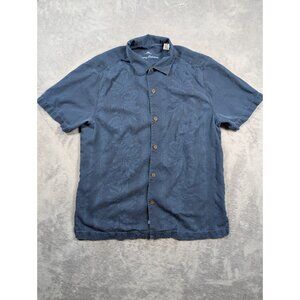 Tommy Bahama Button Up Shirt Mens Large Blue 100% Silk Classic Hawaiian Floral